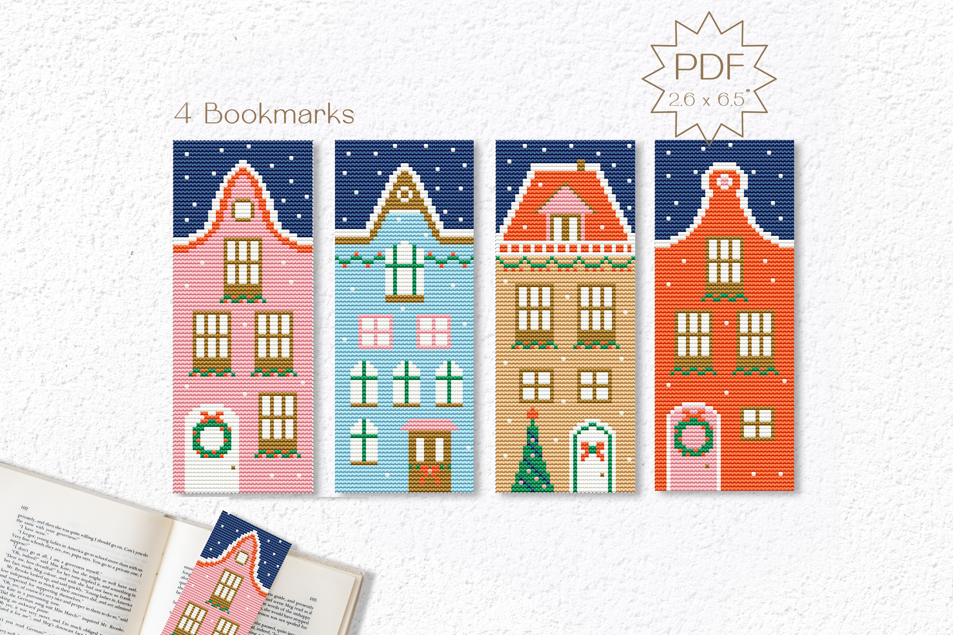 4 Christmas Bookmarks Cross Stitch PDF
