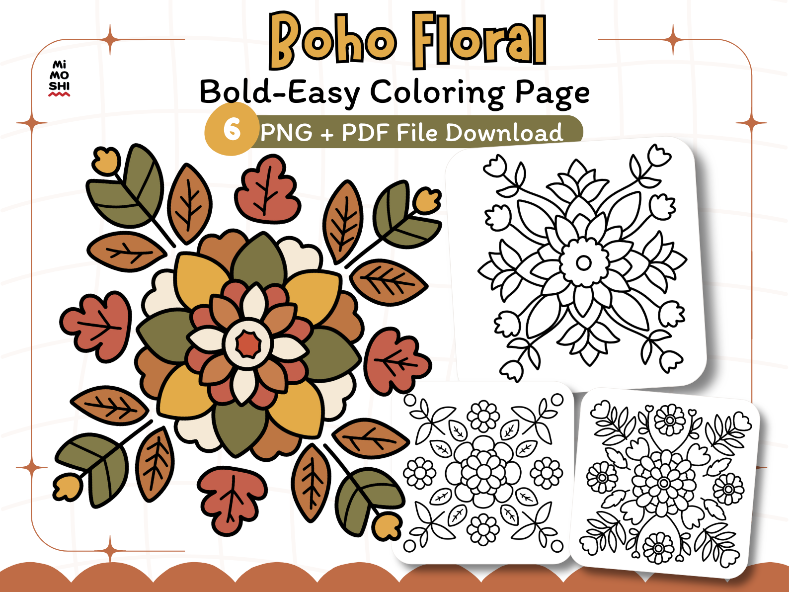 Boho Floral Coloring Pages Bold and Easy