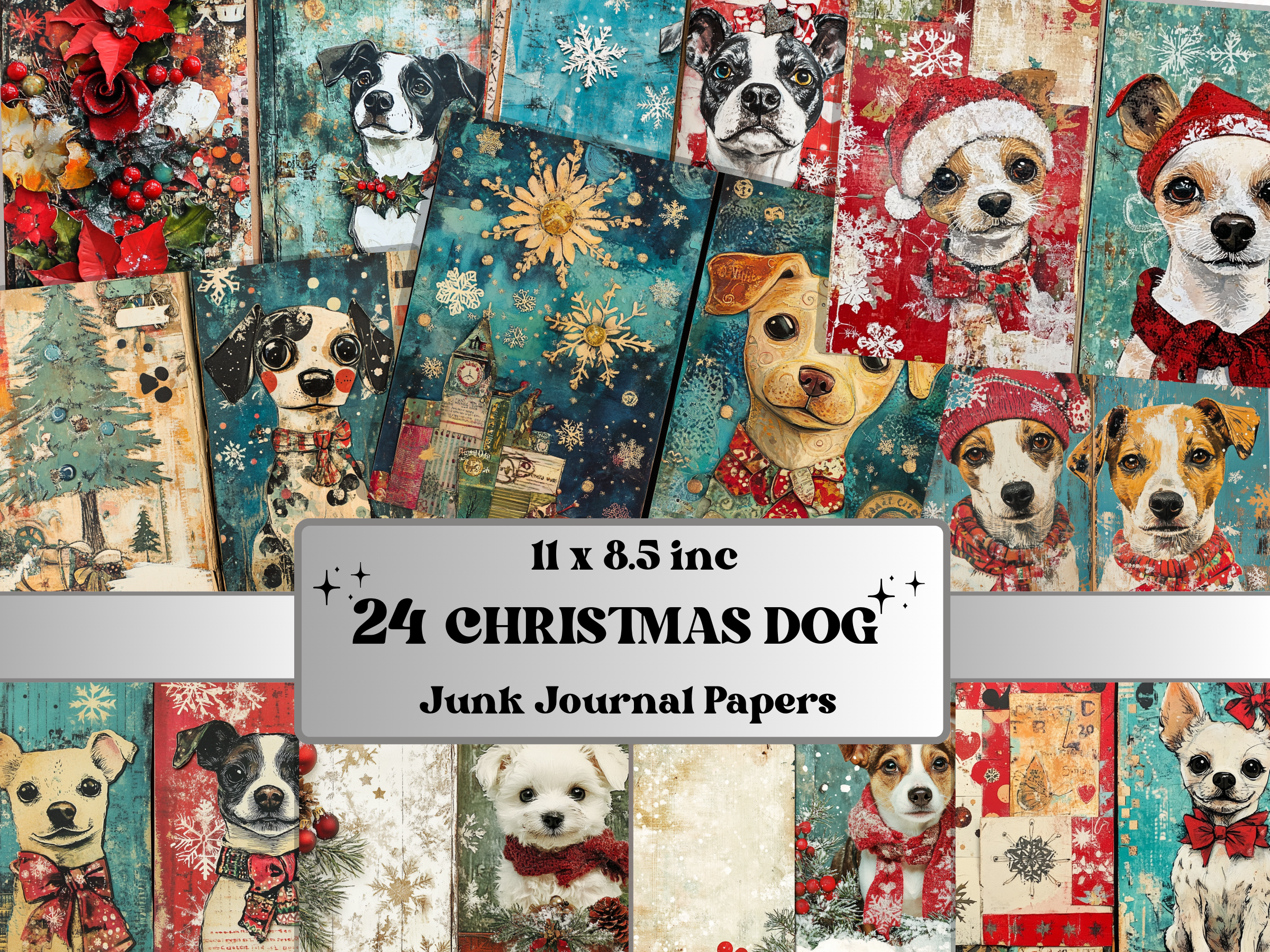Christmas Dog Junk Journal Paper