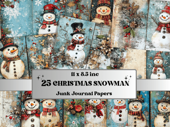 Christmas Snowman Junk Journal Paper