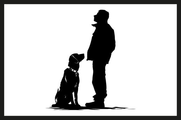 Dog and Owner Silhouette Clipart Gráfico Gerado por IA Por fijulanam468