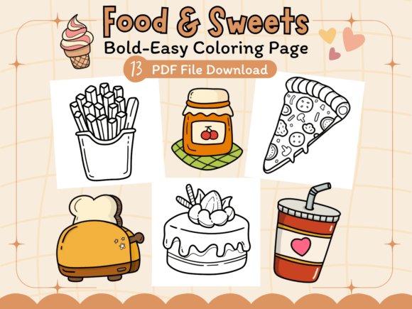 Food & Sweets Coloring Pages Bold Easy