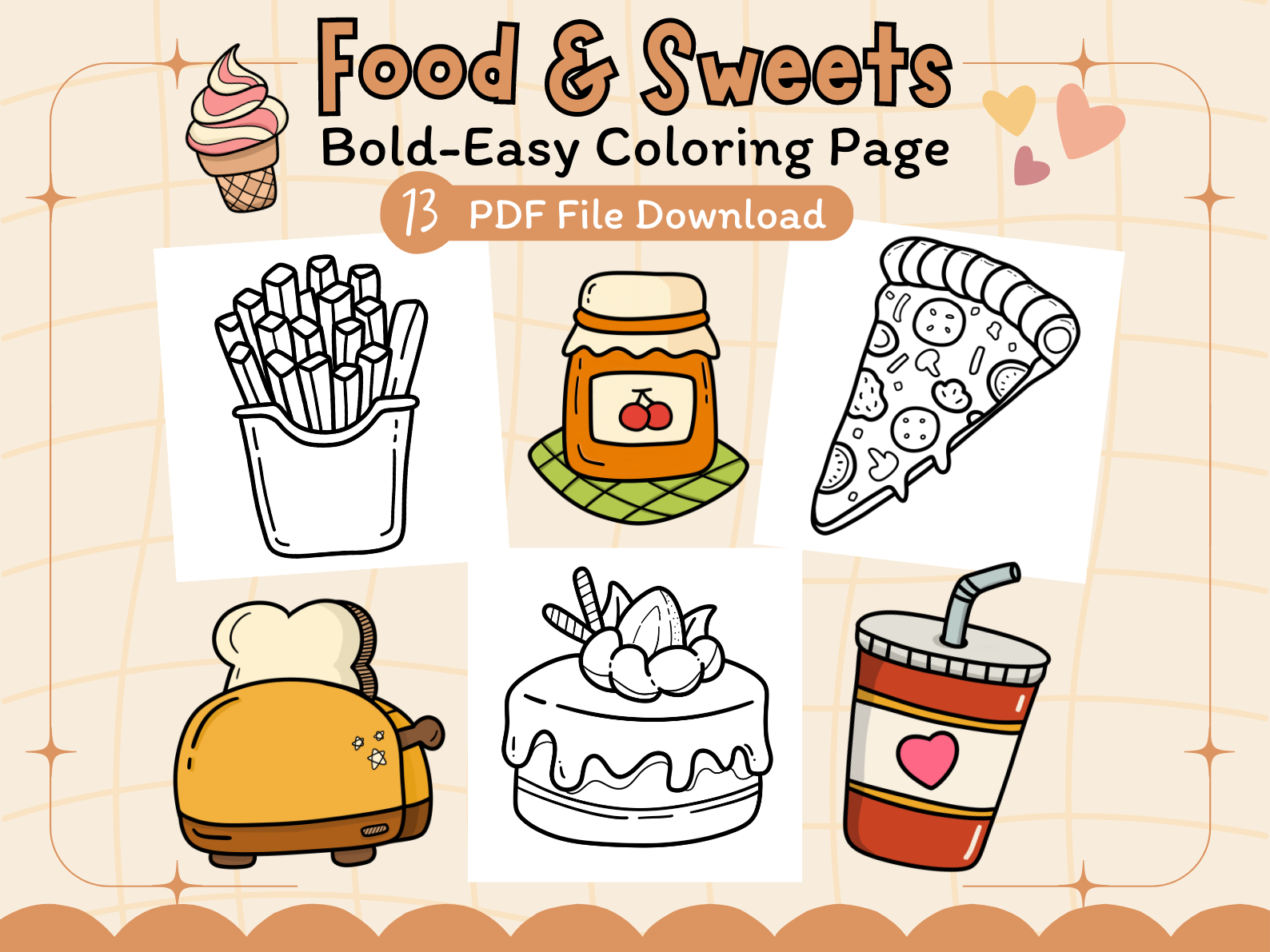 Food & Sweets Coloring Pages Bold Easy