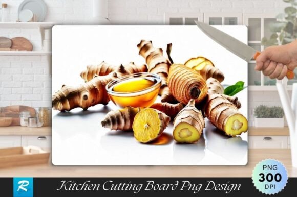 Ginger Isolated On White Cutting Board Graphics