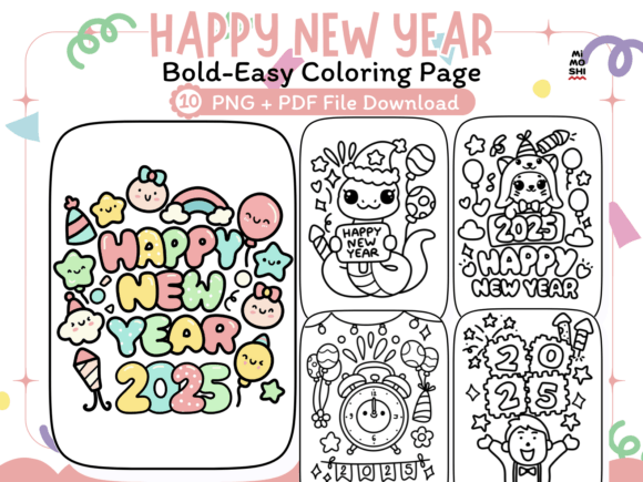 Happy New Year 2025 Coloring Pages