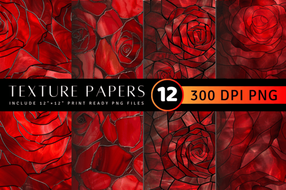 Red Rose Stained Glass Texture Digital P