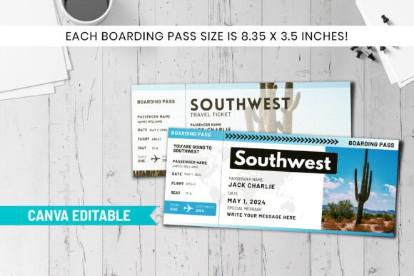 Southwest Trip Ticket Canva Template