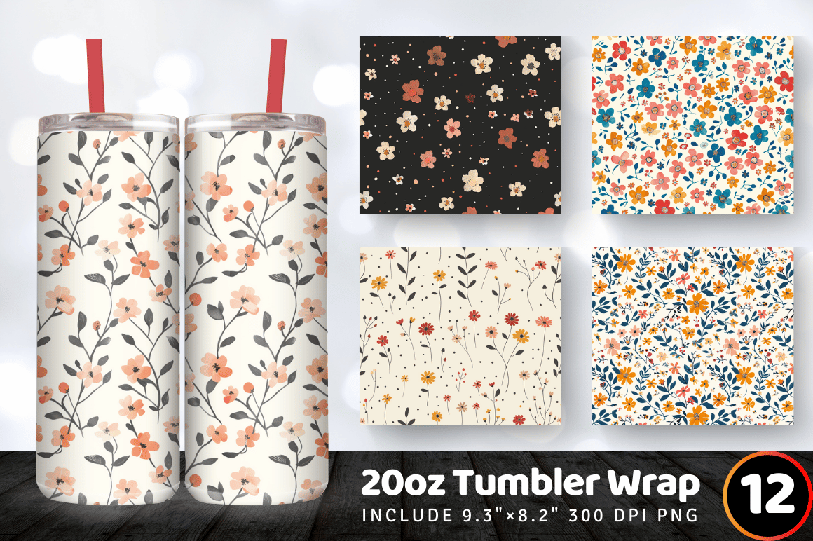 Tiny Bloom Flowers Tumbler Wrap Graphic by CraftyCakes · Creative Fabrica