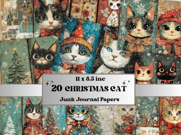Whimsical Christmas Cat Journal Paper