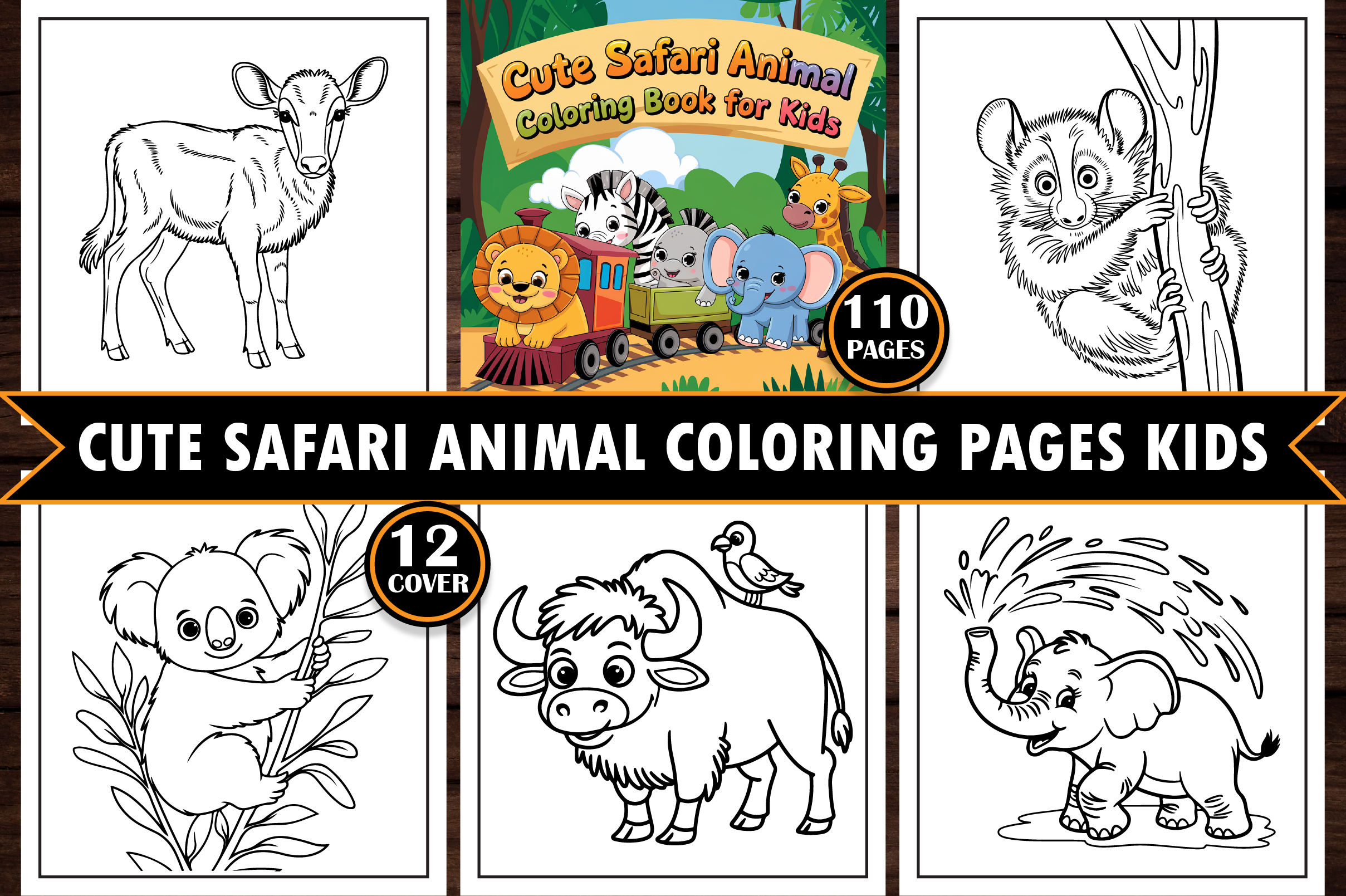 Cute Safari Animal Coloring Pages Kids Graphic by PixelQuill · Creative ...