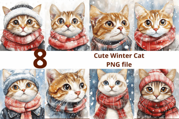 Cute Winter Snow Cat Grafika Ilustracje AI Przez StickersbyBabi