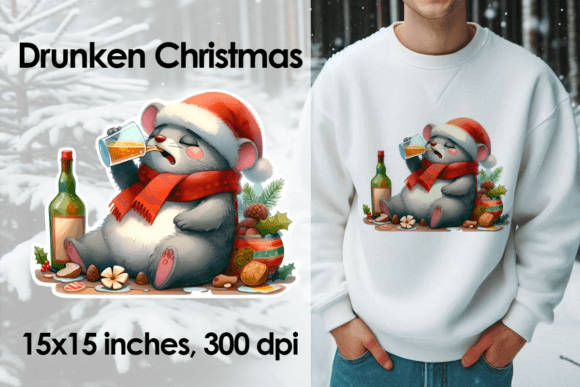 Funny Drunken Christmas Sublimation PNG Graphic Illustrations By DarySmolly