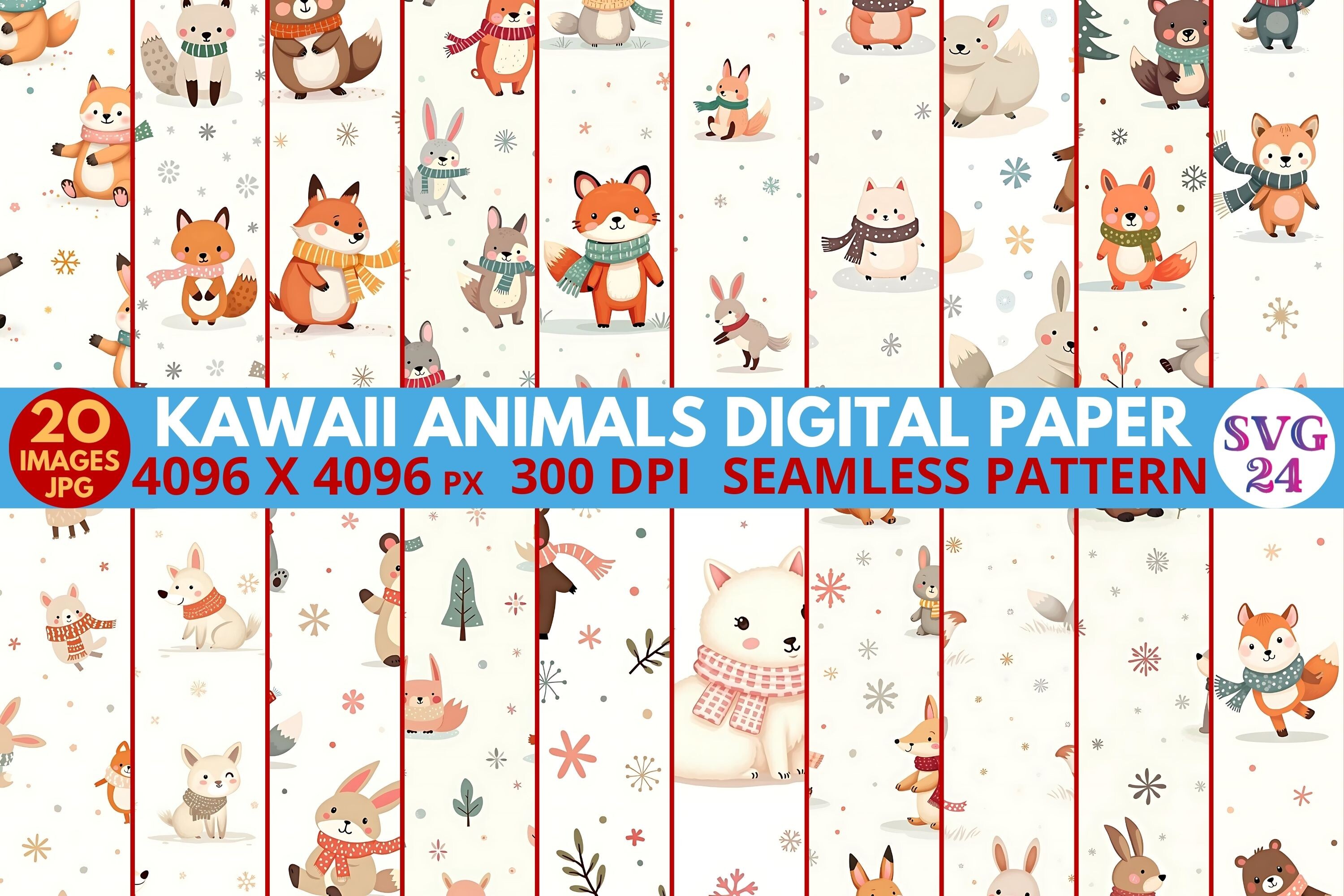 Kawaii Animals Digital Paper Graphic by SVG24 · Creative Fabrica