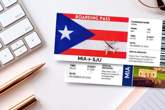 Puerto Rico Boarding Ticket Template