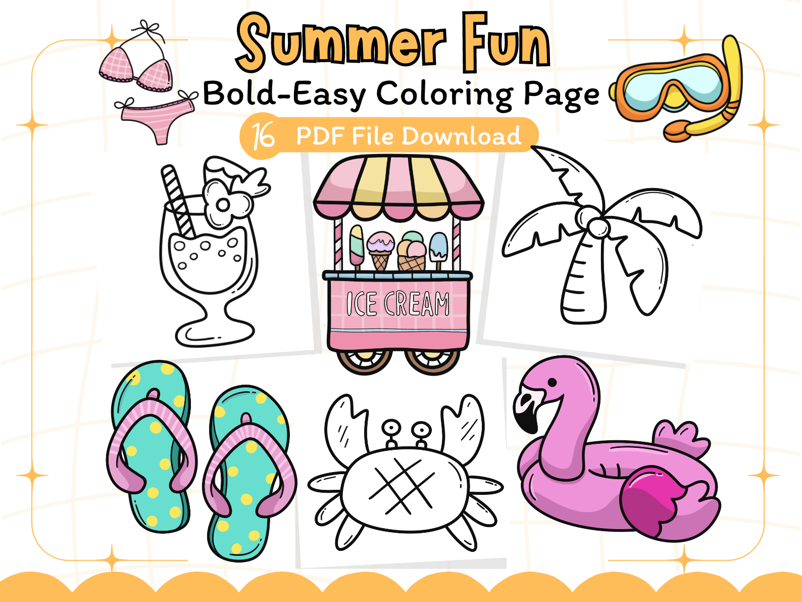 Summer Fun Coloring Page Bold and Easy