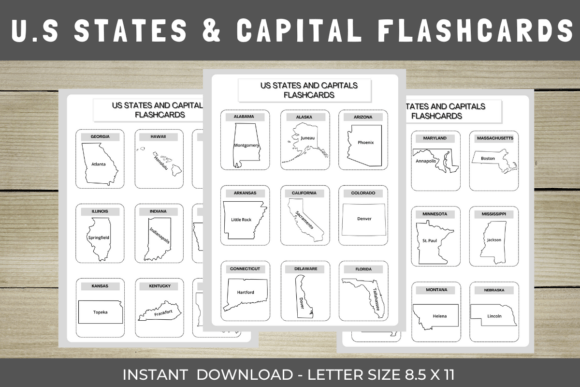 US States Maps and Capitals Flashcards
