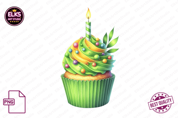 Watercolor Birthday Cupcakes Clipart Graphic Illustrations By ElksArtStudio