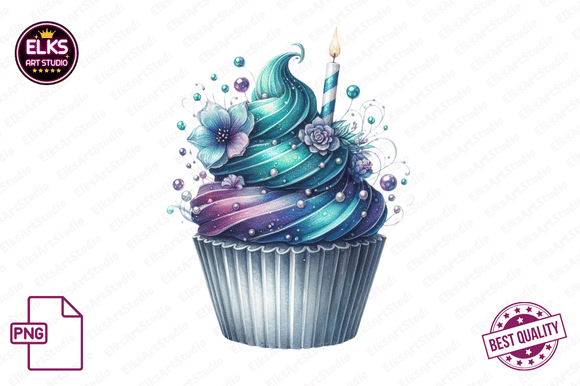 Watercolor Birthday Cupcakes Clipart Graphic Illustrations By ElksArtStudio