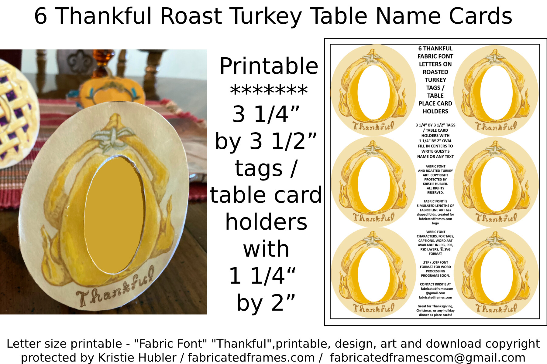 6 Thankful Roast Turkey Table Name Cards