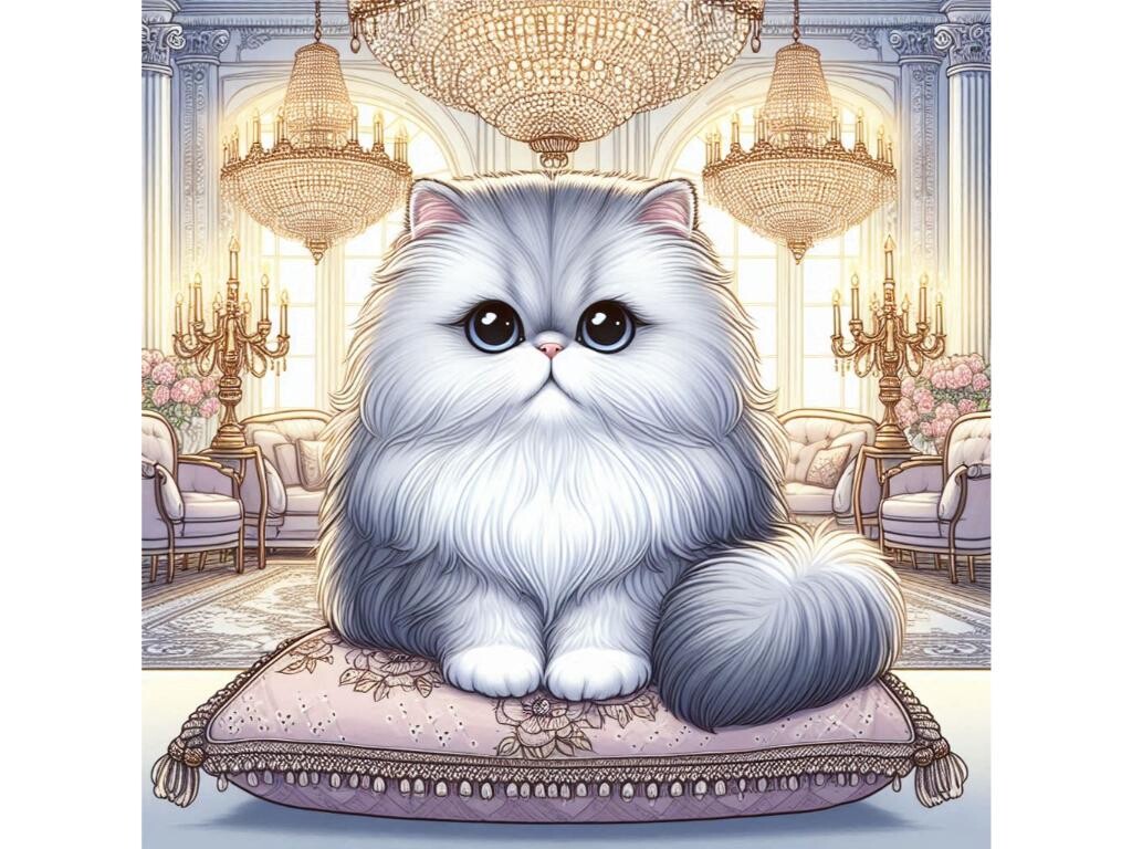 A Fluffy Persian Cat Sitting on a Fancy