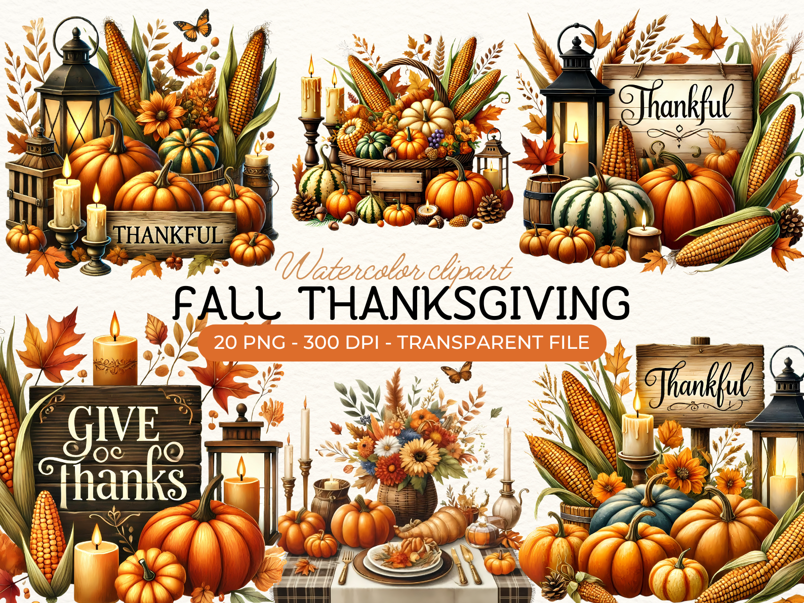 Fall Thanksgiving Clipart PNG Bundle Graphic by Mimoshi Design ...
