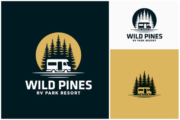 RV Camper Van Caravan Car Pine Tree Logo