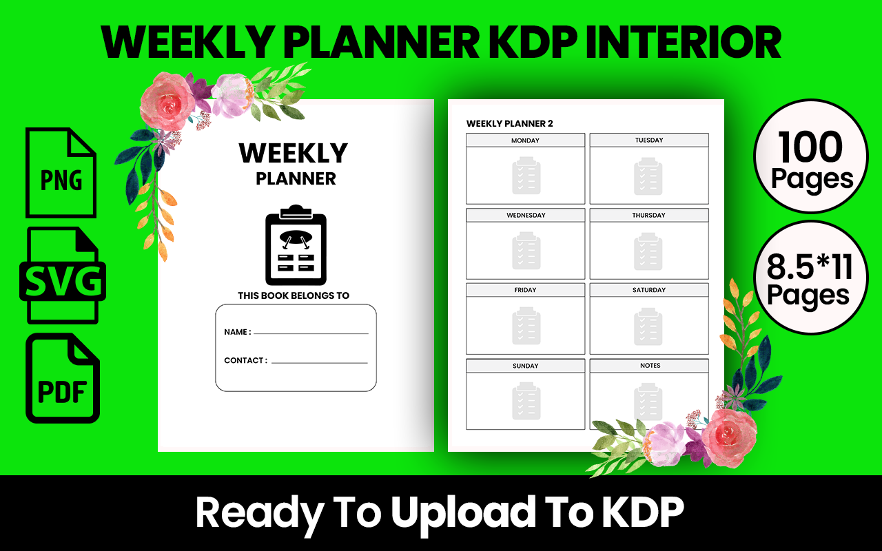 WEEKLY PLANNER KDP INTERIOR Graphic by Razongraphics · Creative Fabrica