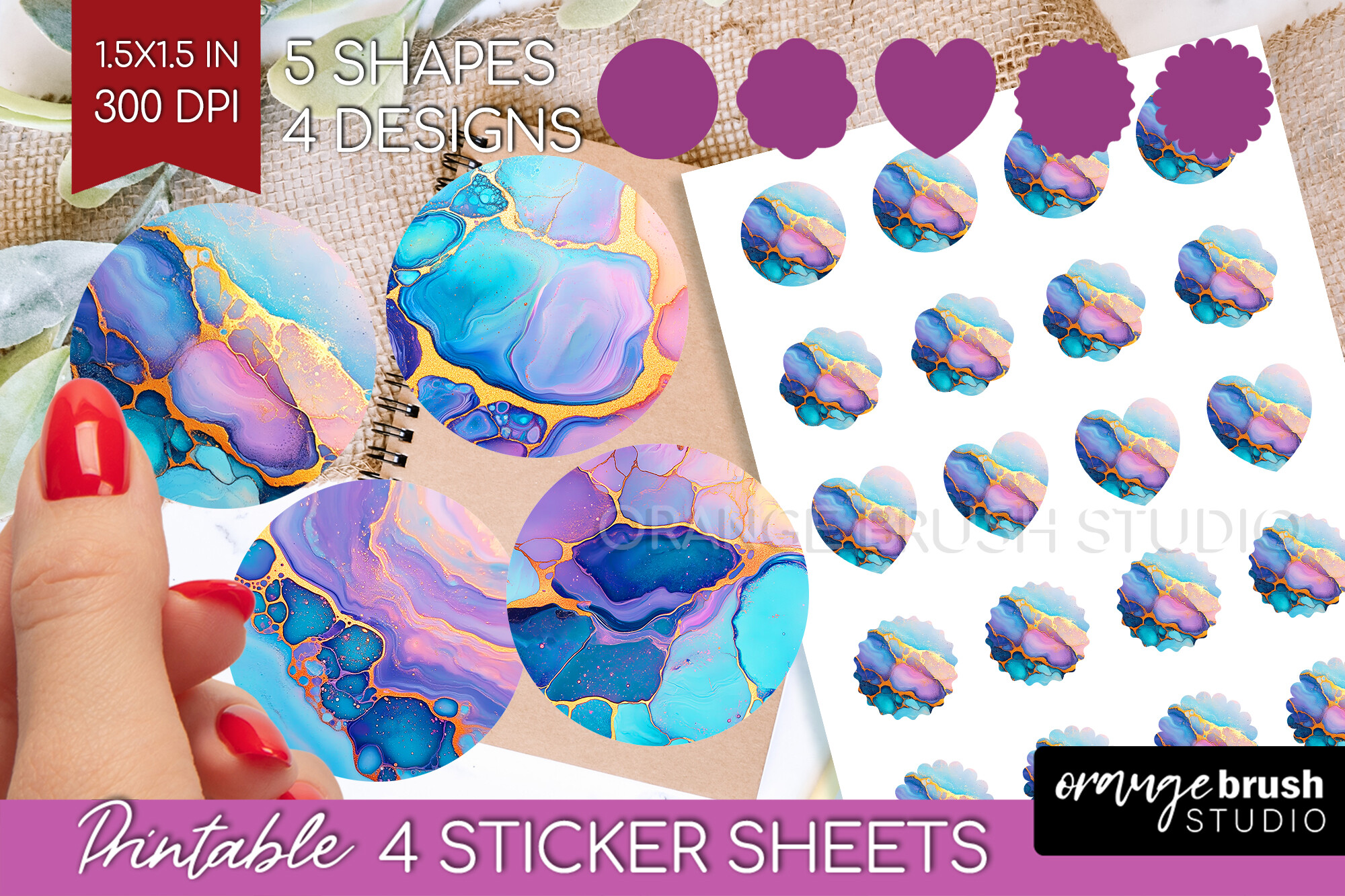 Alcohol Ink Printable Sticker Sheet Graphic by Orange Brush Studio ...