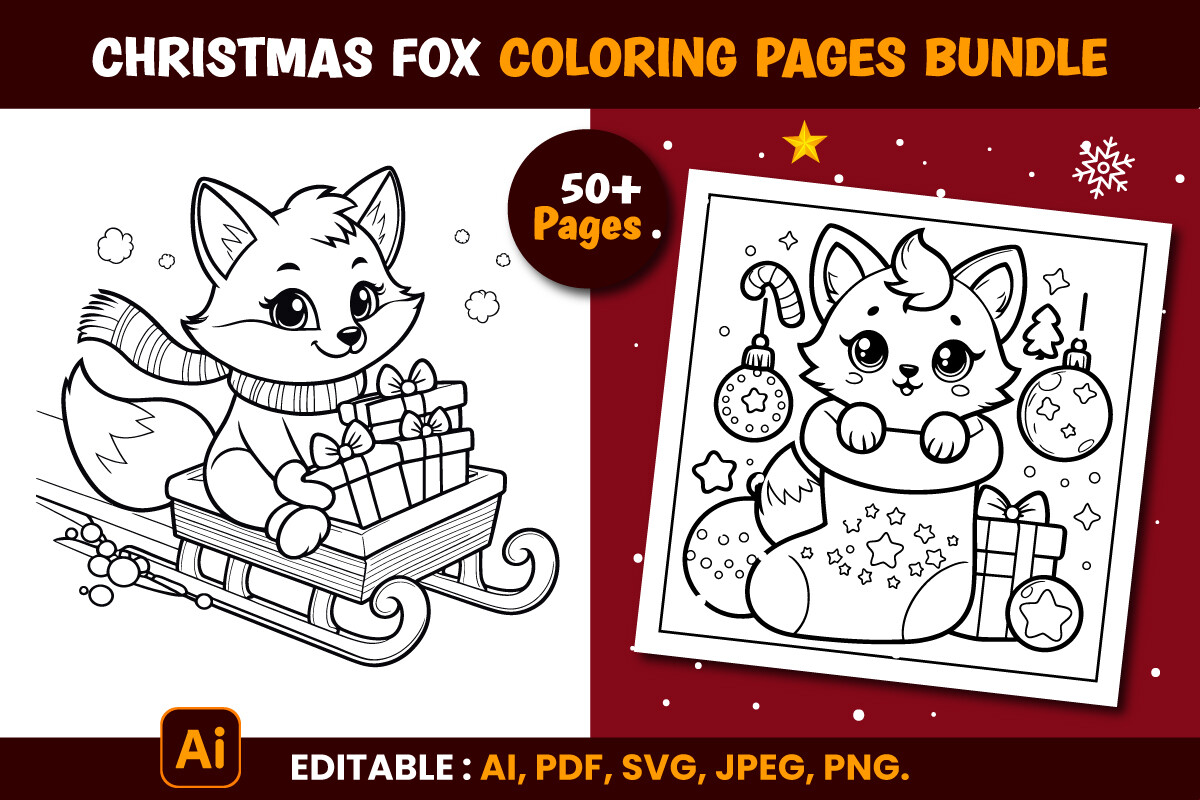 Christmas Fox Winter Kdp Coloring Pages