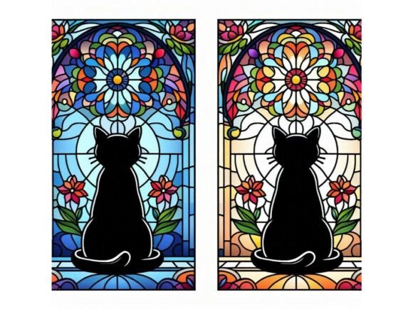 A Stainedglassstyle Cat Sitting in Front
