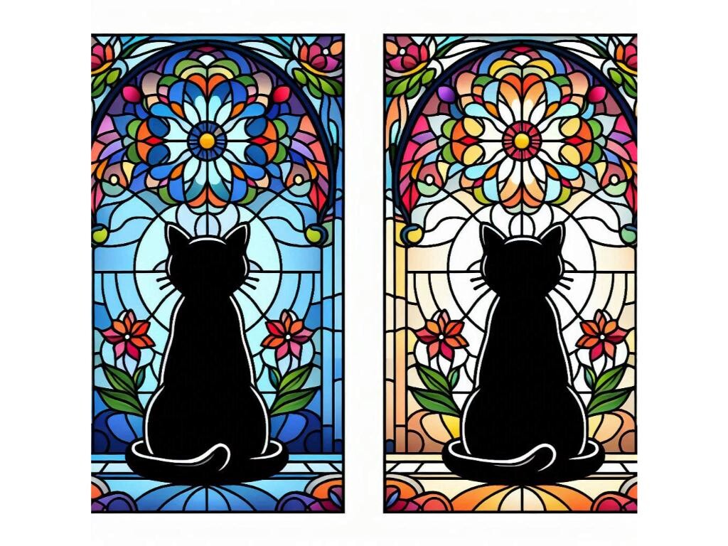 A Stainedglassstyle Cat Sitting in Front