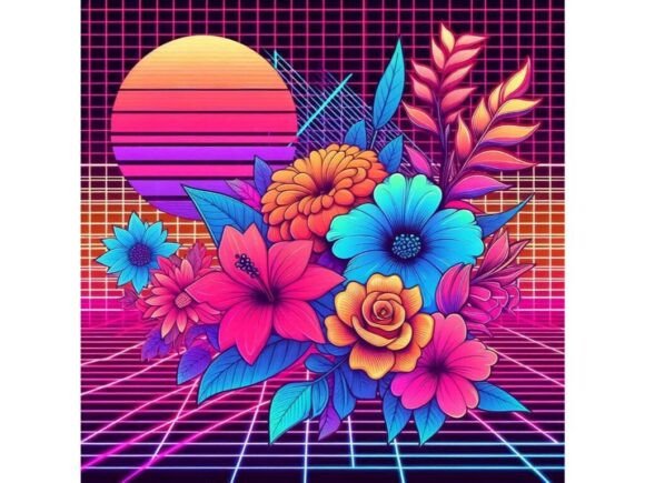 An 80s Retro Aesthetic with Flowers in a