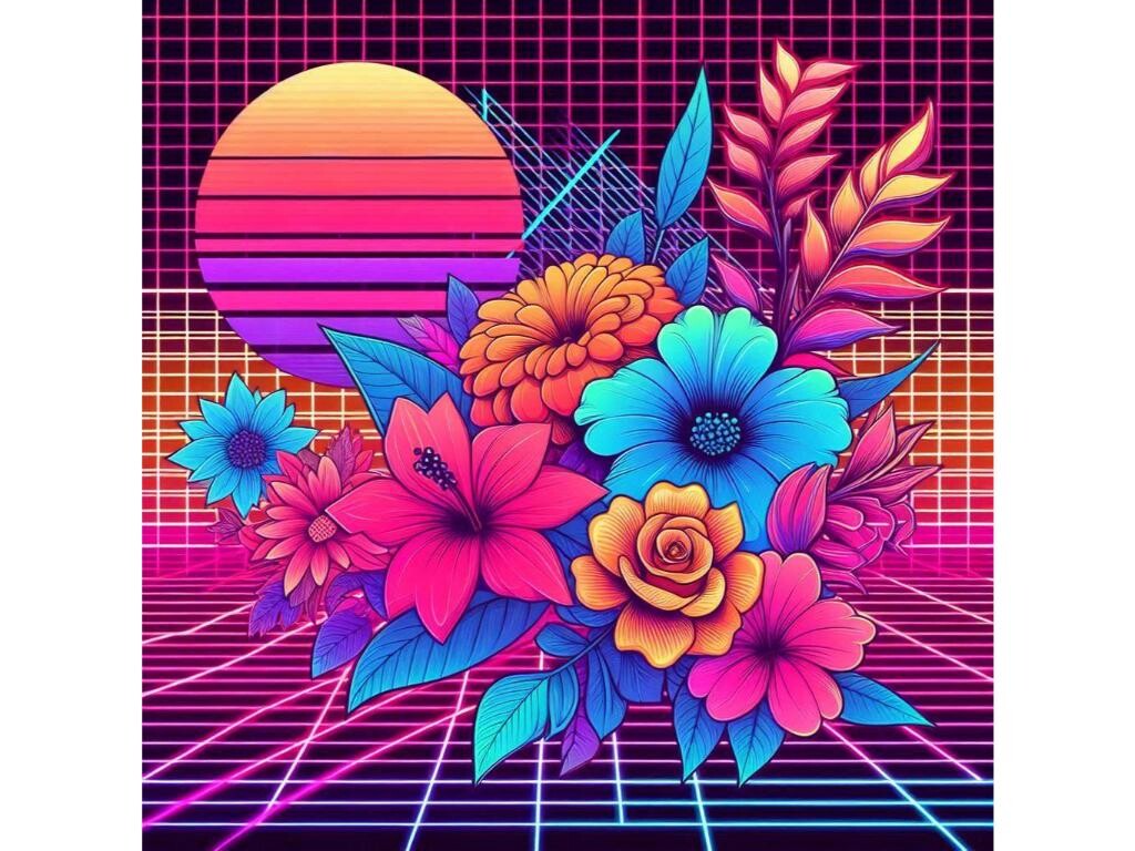 An 80s Retro Aesthetic with Flowers in a