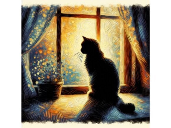 An Impressionist Cat Sitting by a Window
