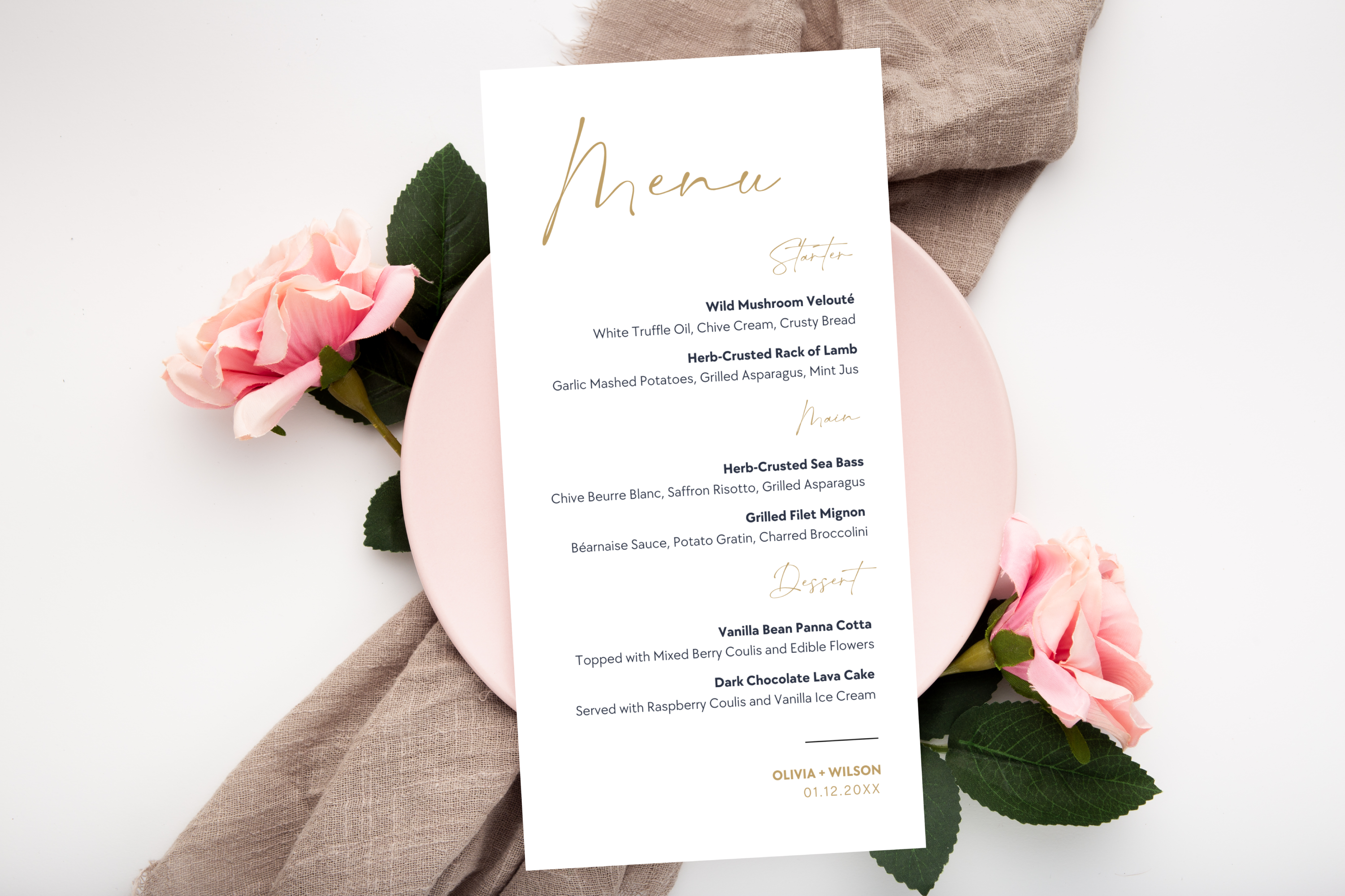 Minimalist Gold Custom Wedding Menu