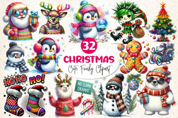Cute Funky Christmas Clipart Bundle Graphic Illustrations By Dream Creation
