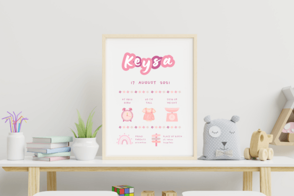 Newborn baby girl nursery wall art print with a soft design for a nursery