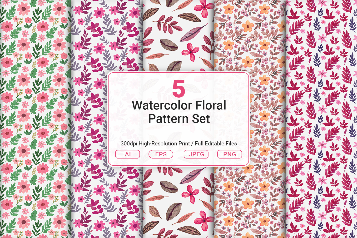 Watercolor Floral Pattern Set Graphic by JUNDI · Creative Fabrica