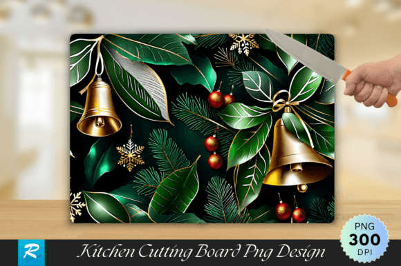 Christmas Leaf Golden Bell Cutting Board Graphics