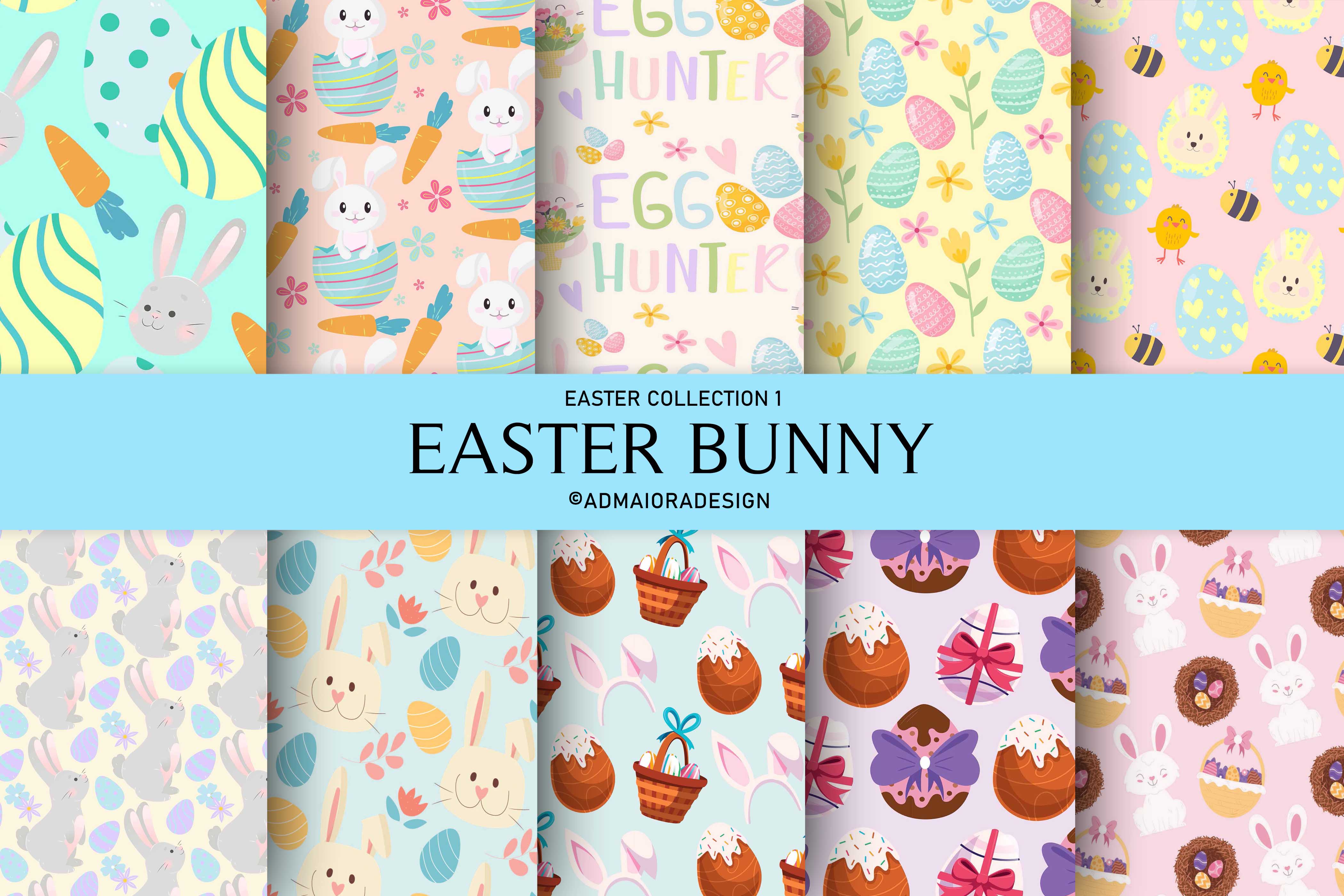 Easter Bunny Digital Paper Bundle Graphic by AdMaioraDesign · Creative ...