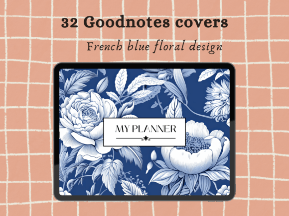 French Blue Floral Goodnotes Covers