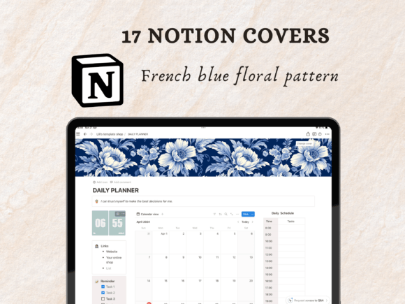 French Blue Floral Pattern Notion Covers