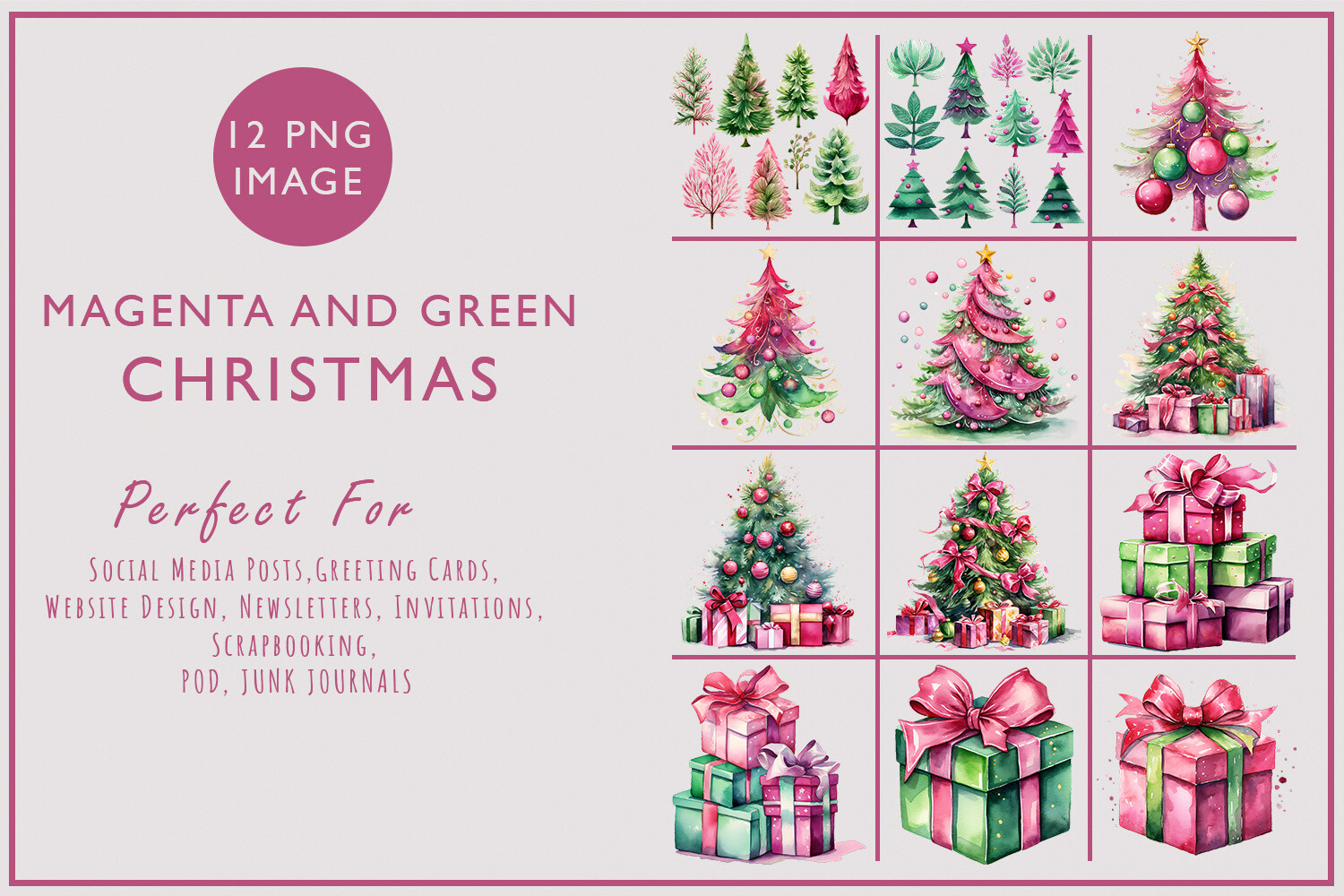 Magenta Christmas Clipart Part3 Graphic by TheClipCrafter · Creative ...