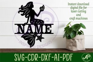 Mermaid with Shell Name Sign Svg Laser · Creative Fabrica