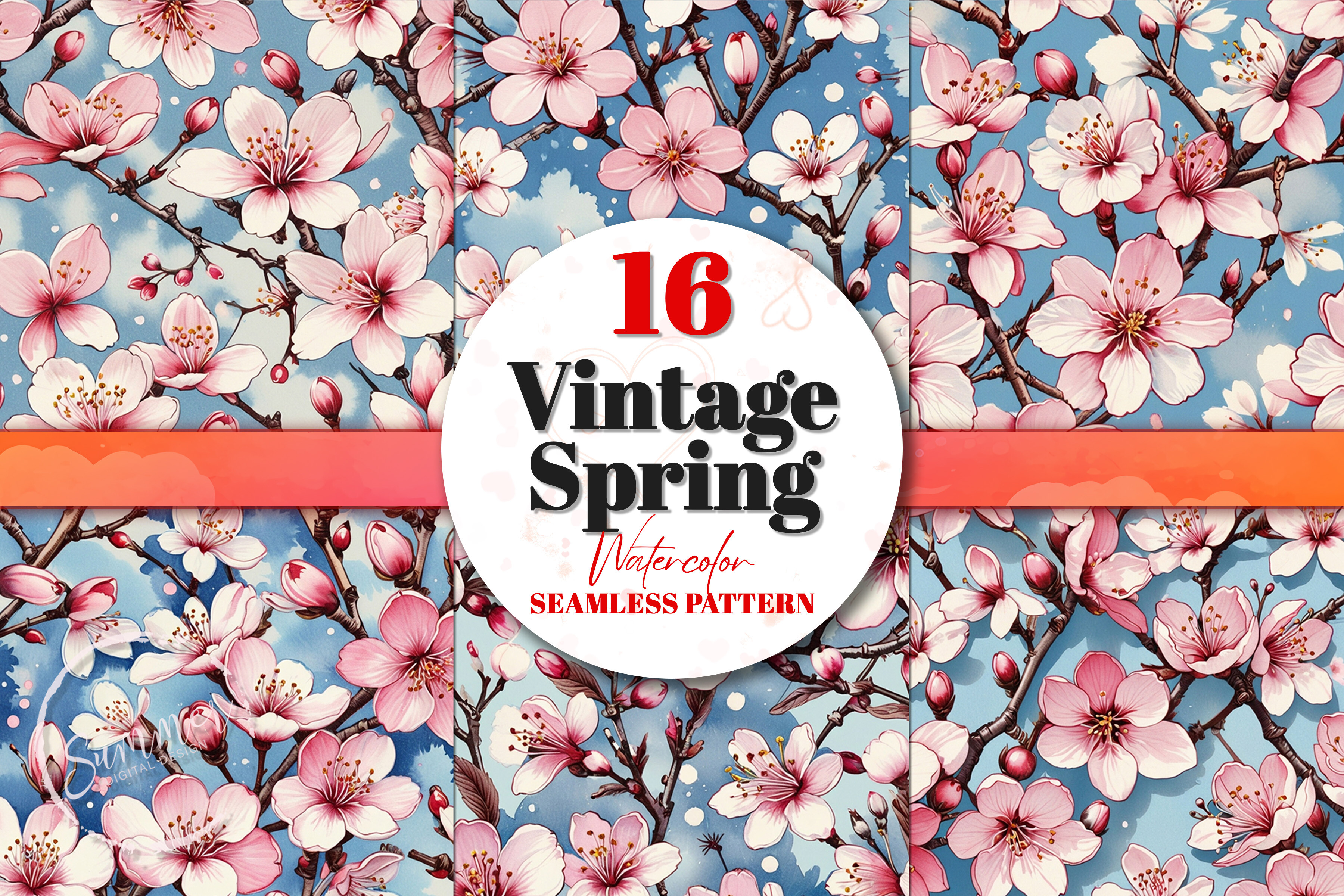 Spring Cherry Blossoms Seamless Pattern Graphic by Summer Digital ...