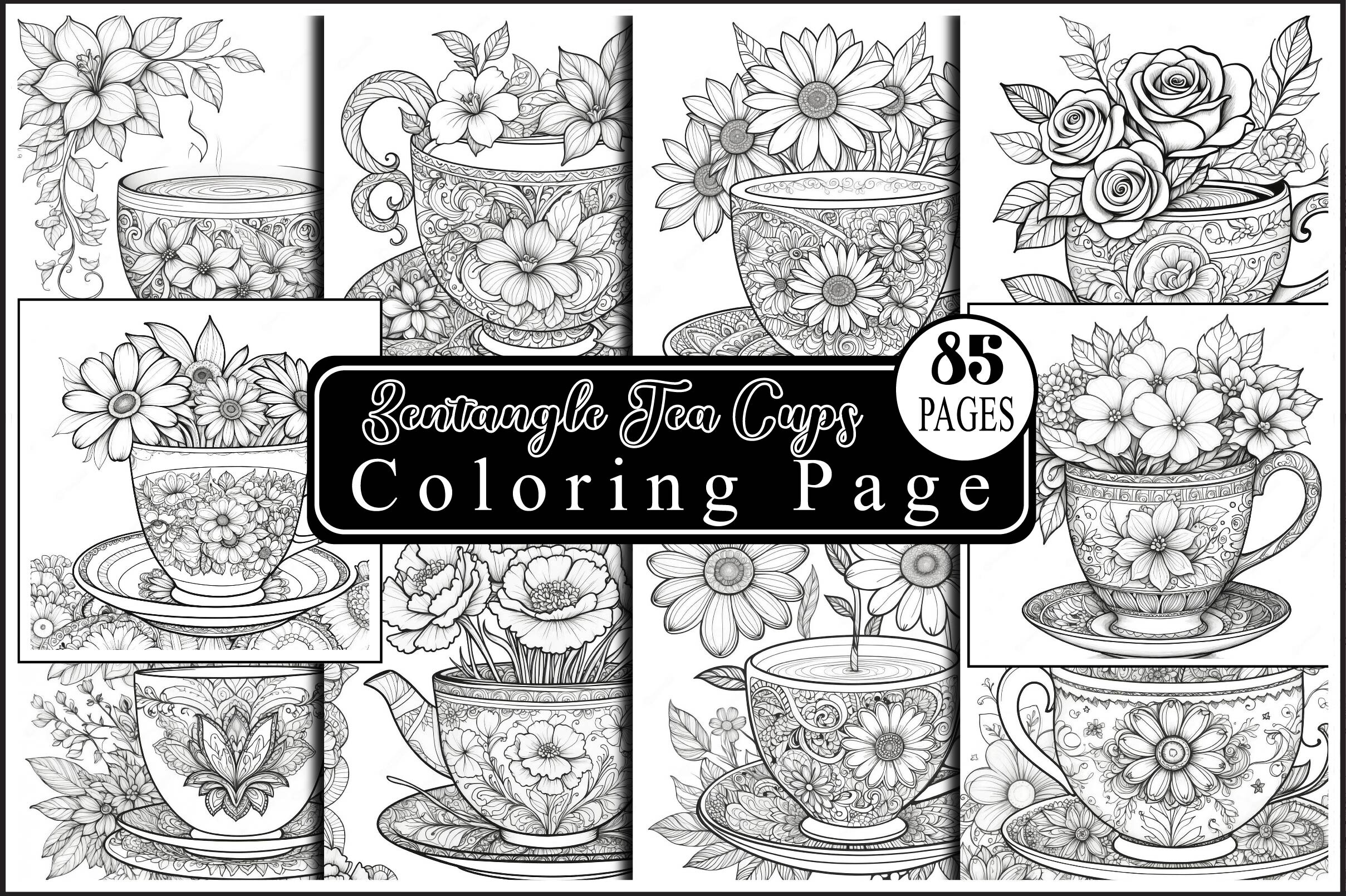 Zentangle Tea Cups Coloring Pages