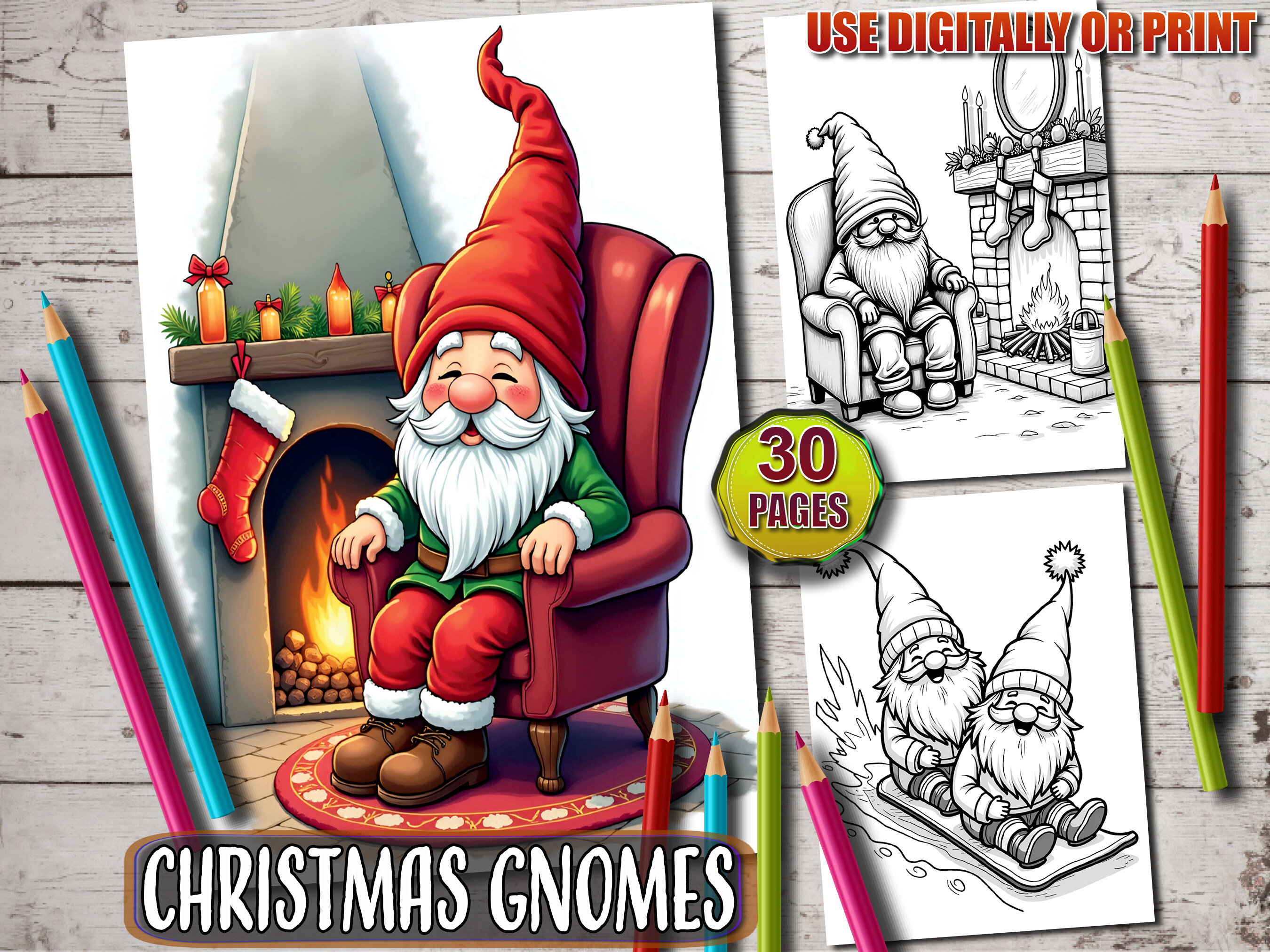 30 Christmas Gnomes Coloring Pages Graphic by ADCPArt · Creative Fabrica