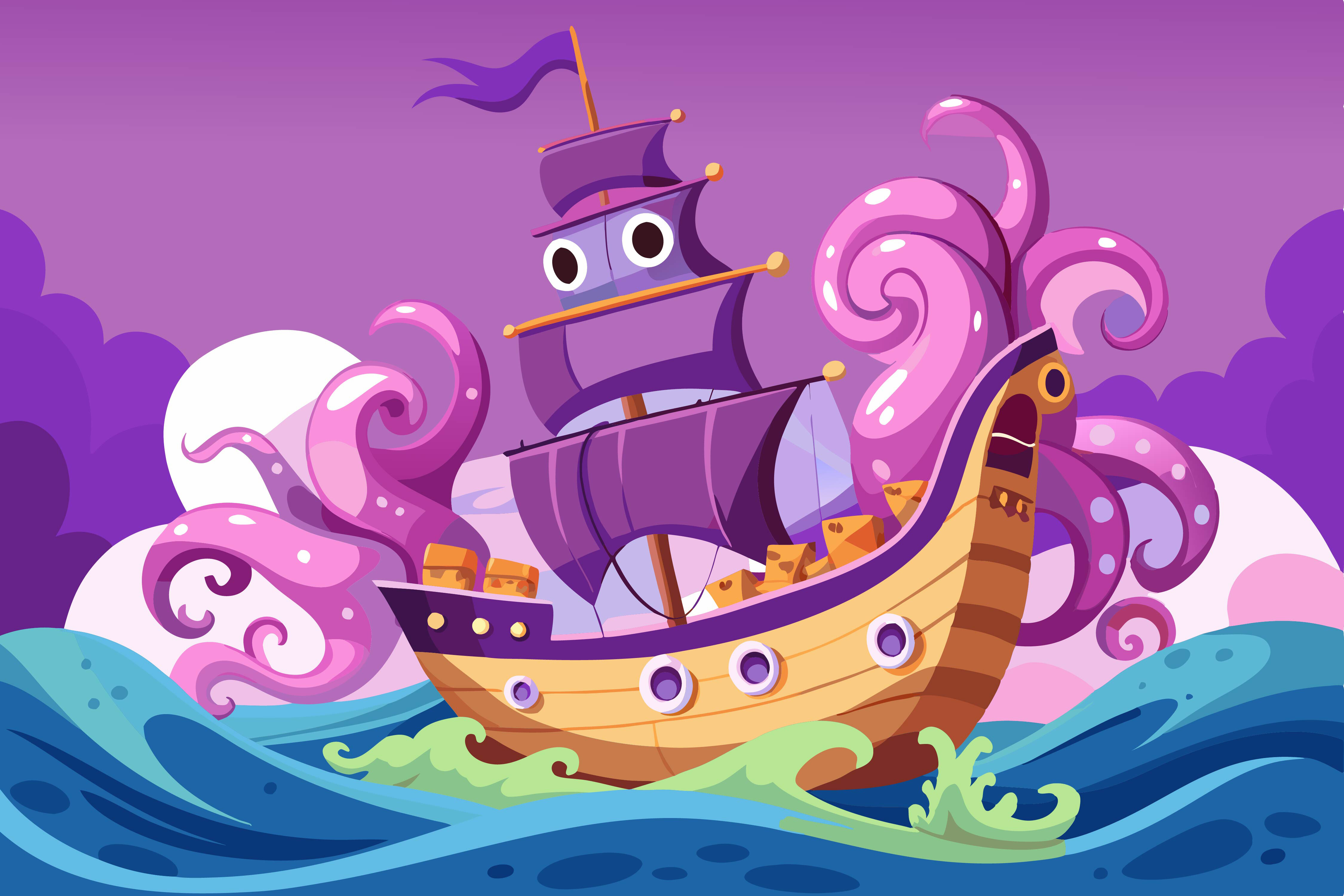 Battle Between Giant Octopus and Pirate Graphic by Creative_View ...