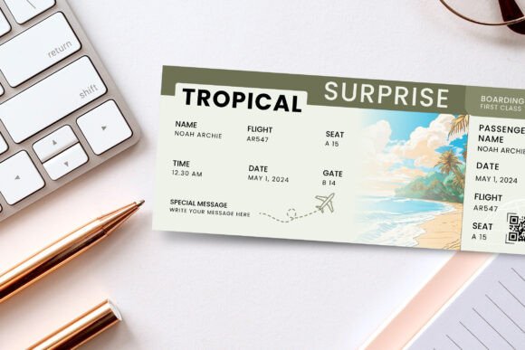 Beach Surprise Trip Ticket Template