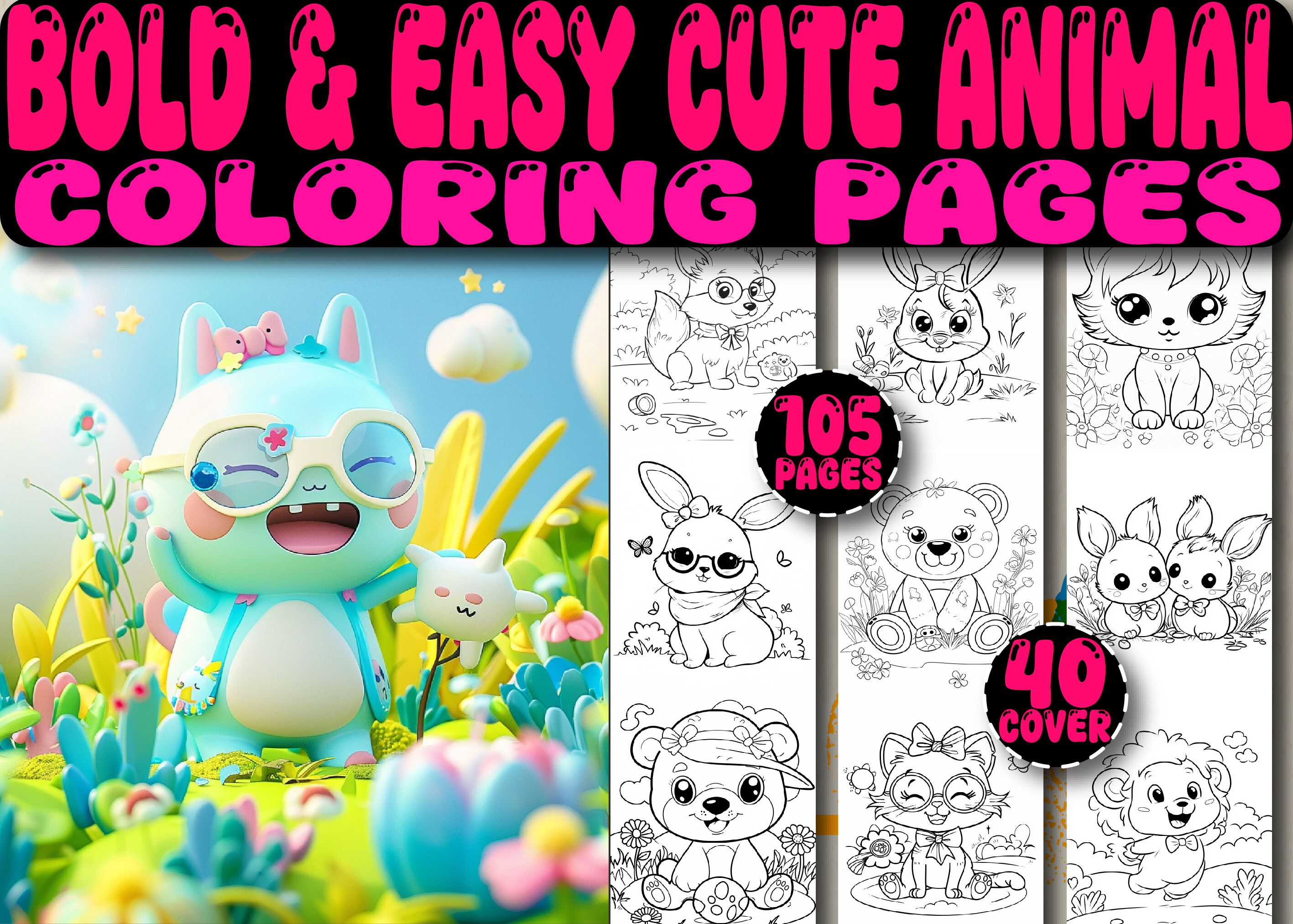 Bold & Easy Cute Animal Coloring Pages